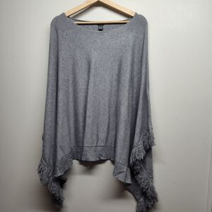 Roffe Knit Poncho Women One Size Gray Stretch Fringes